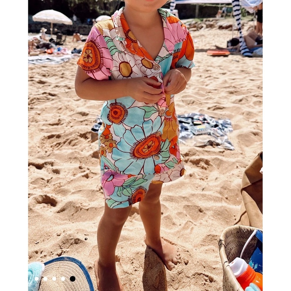 Mumu Mini Kids Groovy Garden Floral Button Down Shirt Top 1T Retro Boho